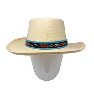 Vintage Sheplers Straw Cowboy Hat Small/Medium Western USA Made Aztec Band
